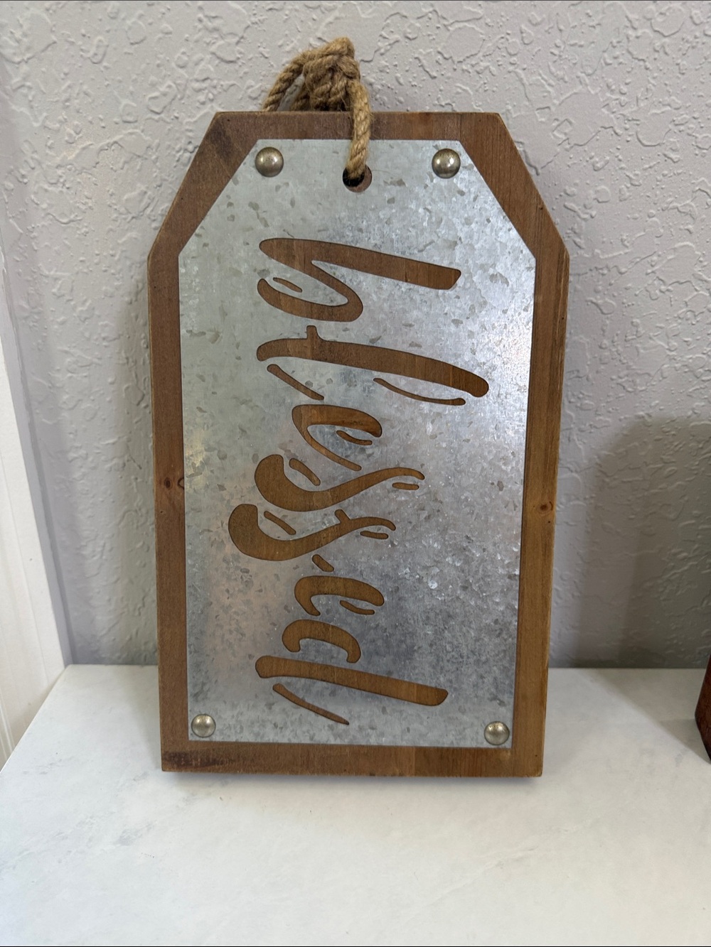 Silver and Brown 'Blessed' Wall Sign - Rustic Home Decor